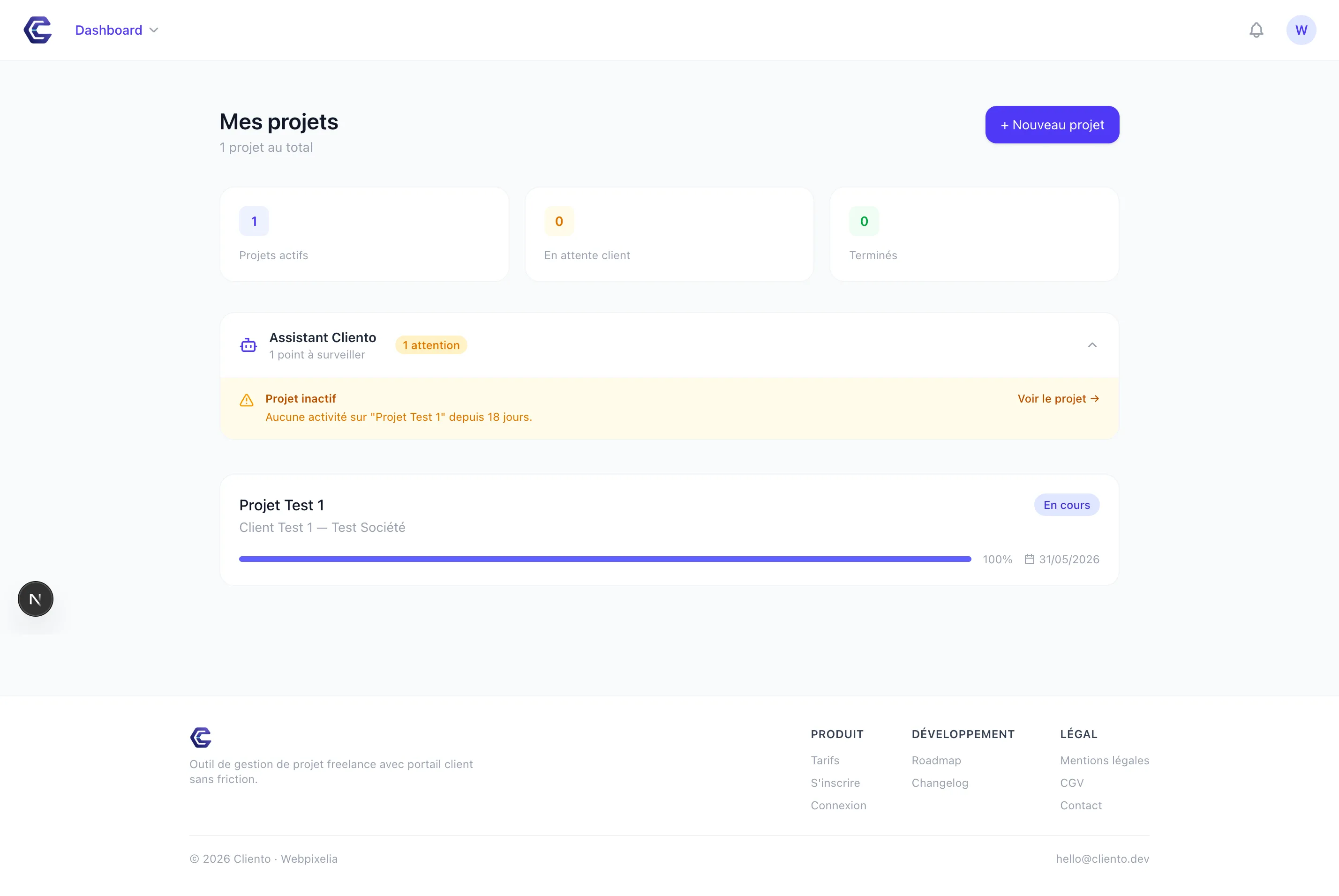 cliento page dashboard projets