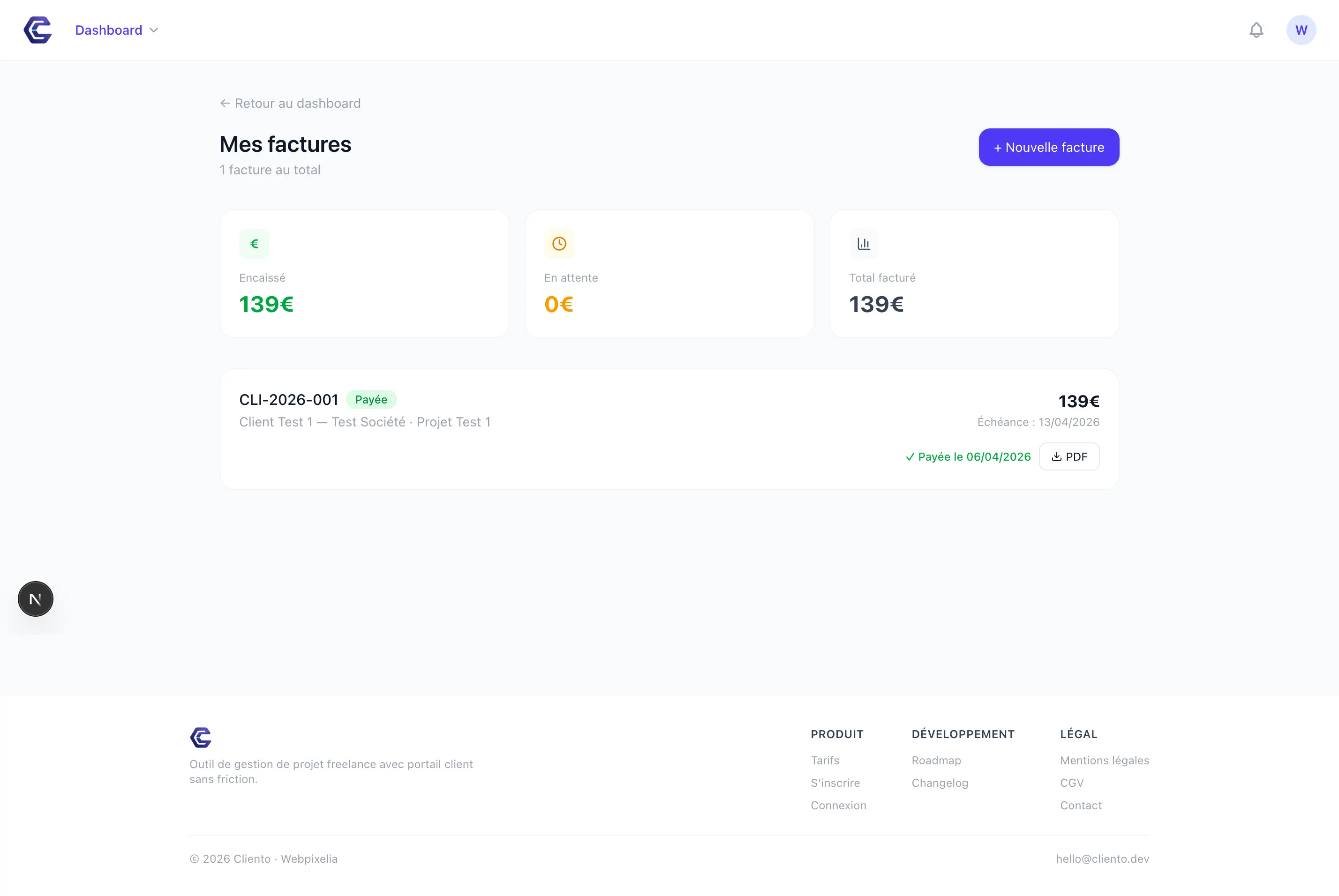 cliento page factures