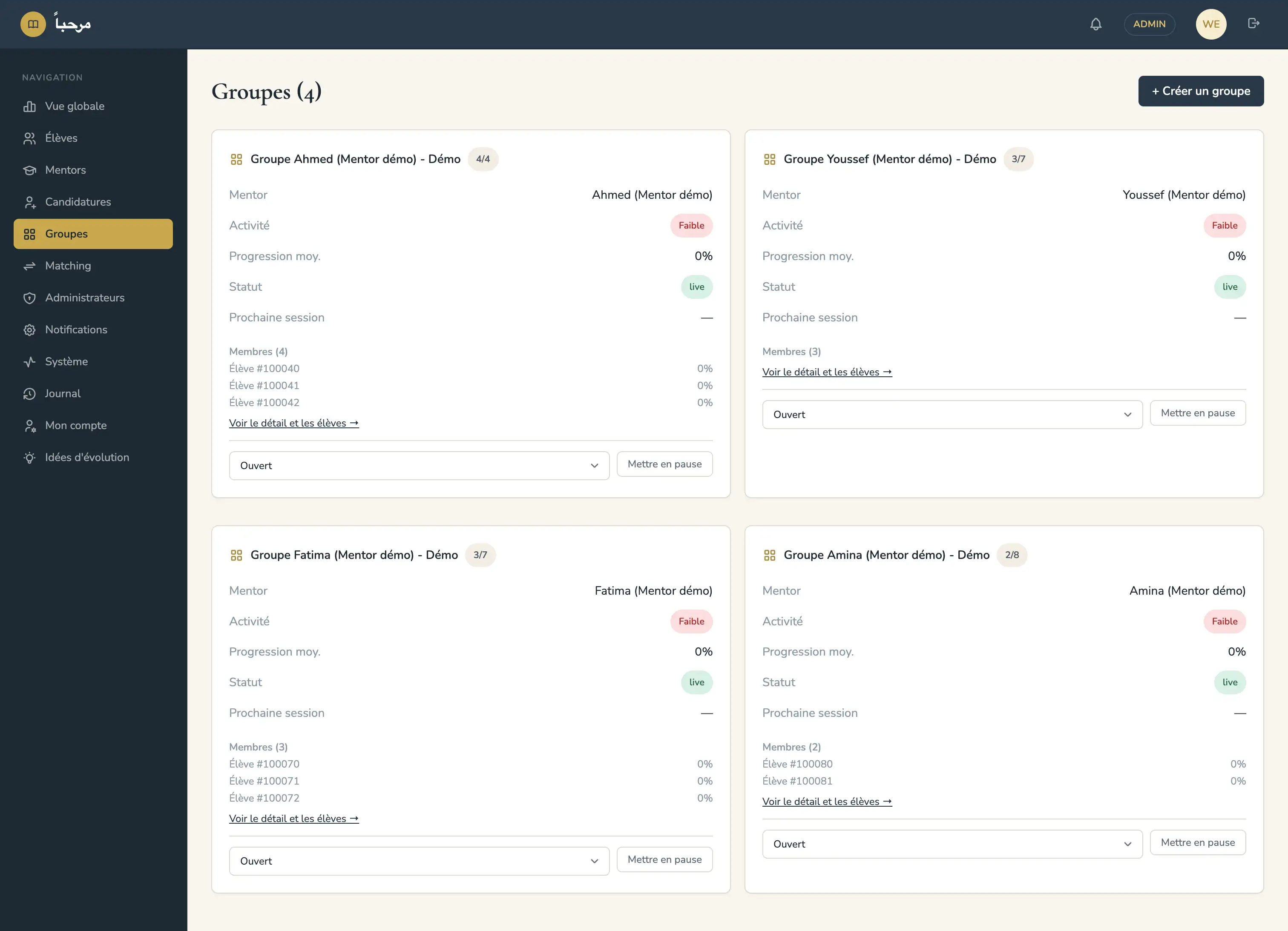 mentorat admin groupes