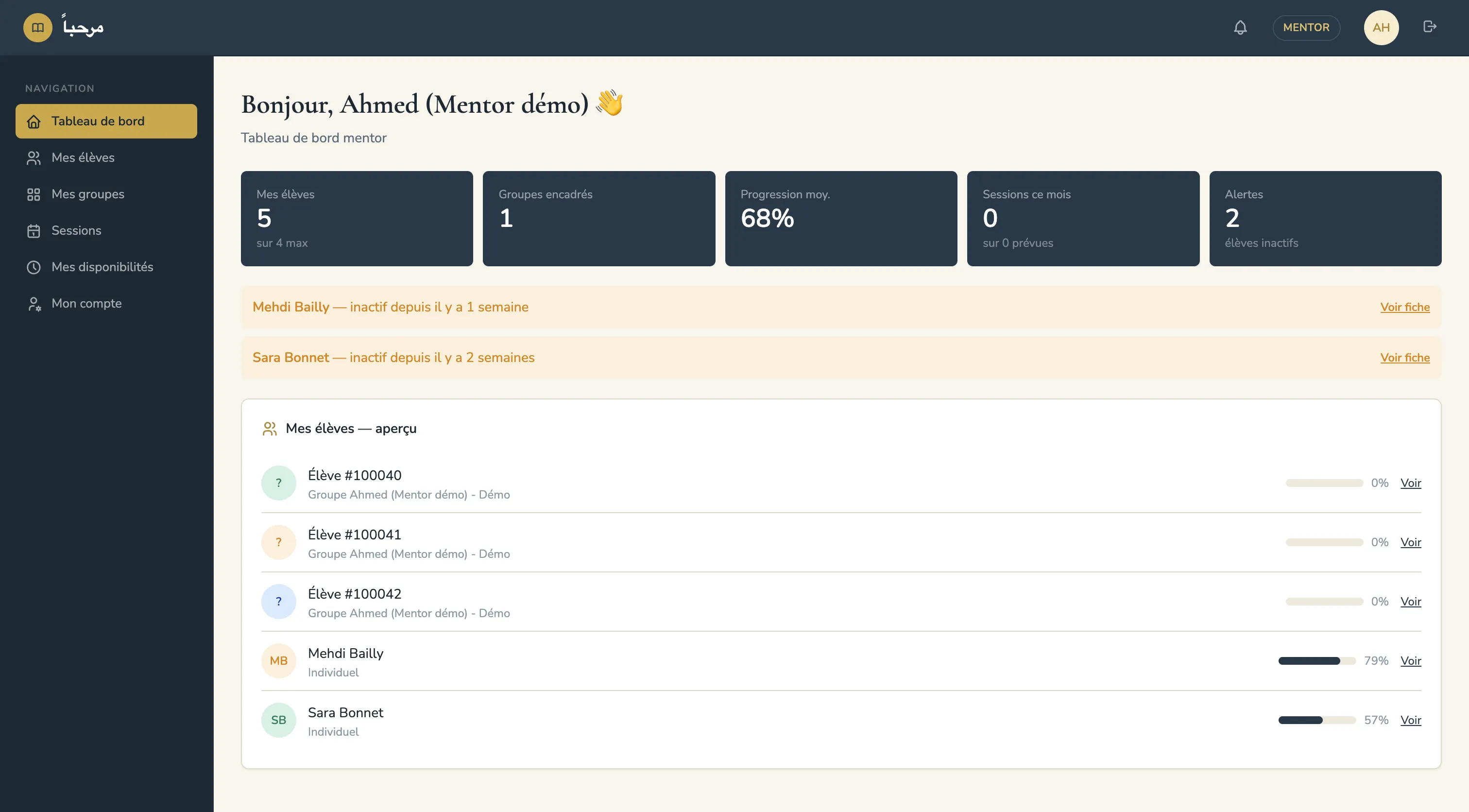 mentorat mentor dashboard